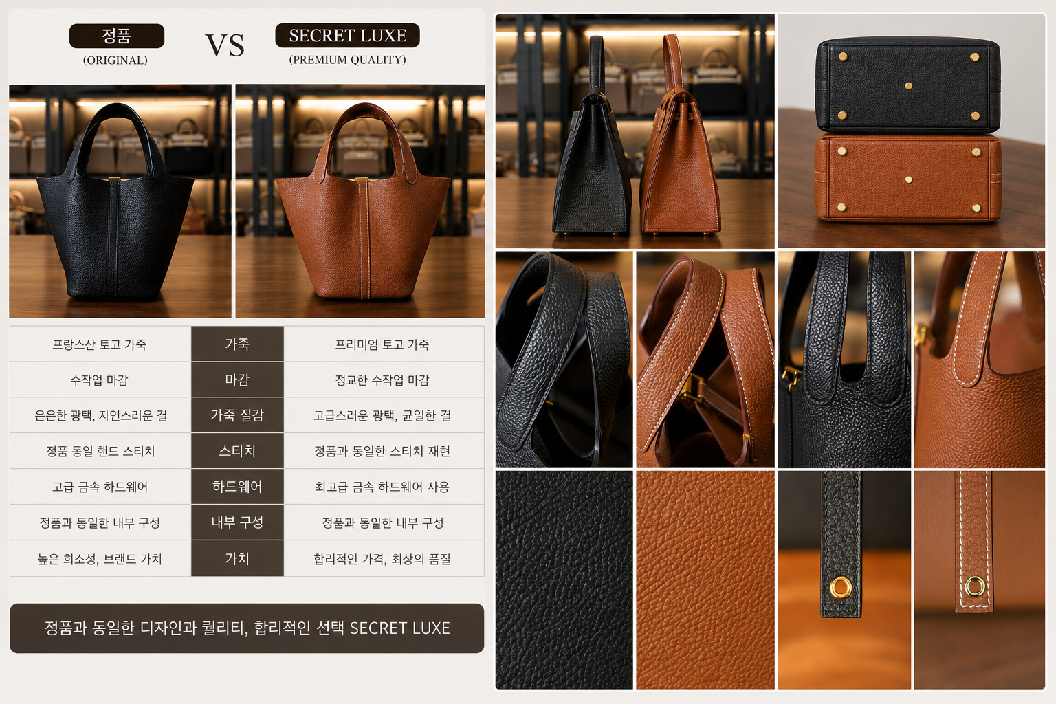 에르메스 피코탄가방 정품,LUXE 비교 사진입니다.