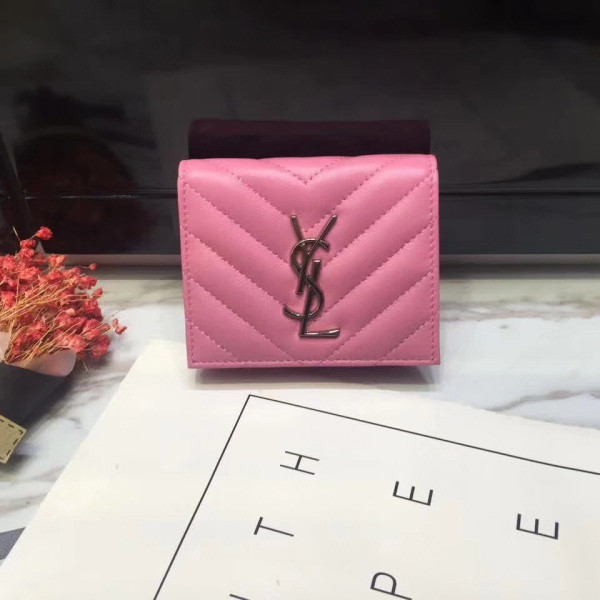 Saint Laurent 2020 여성용 퀄팅 반지갑 핫핑크,핑크
