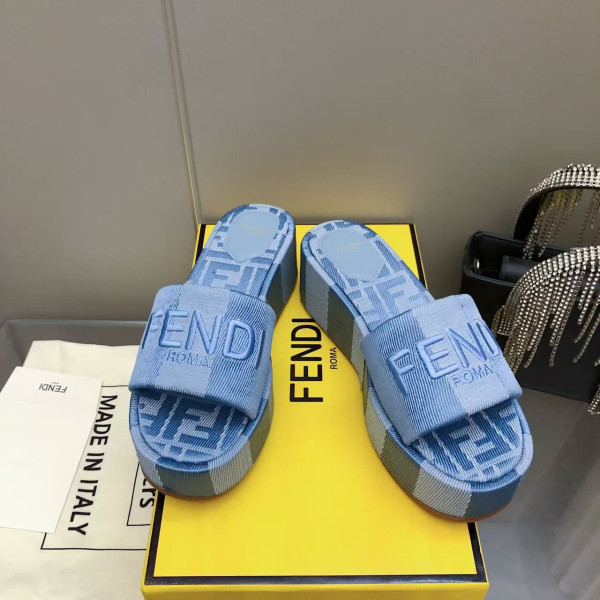 [ Fendi ] 펜디 선샤인 패브릭 통굽 슬라이드