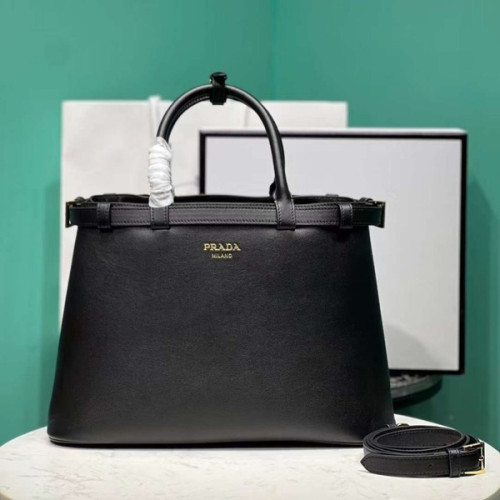 [Prada] 프라다 더블벨트 버클 가죽 핸드백 미디엄