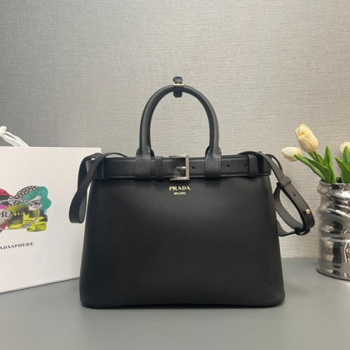 [ Prada ] 프라다 더블 벨트 버클 가죽 백 미디엄
