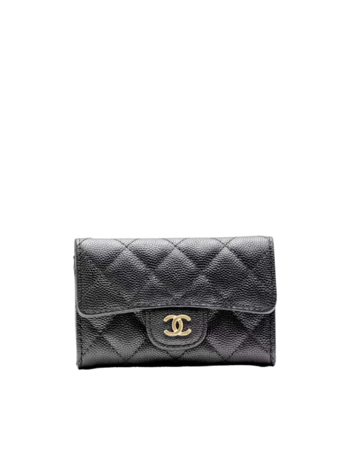 [Chanel] 샤넬 퀼티드 캐비어 가죽 플랩 카드 홀더