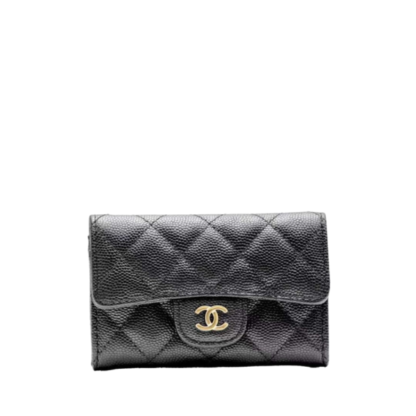 [Chanel] 샤넬 퀼티드 캐비어 가죽 플랩 카드 홀더