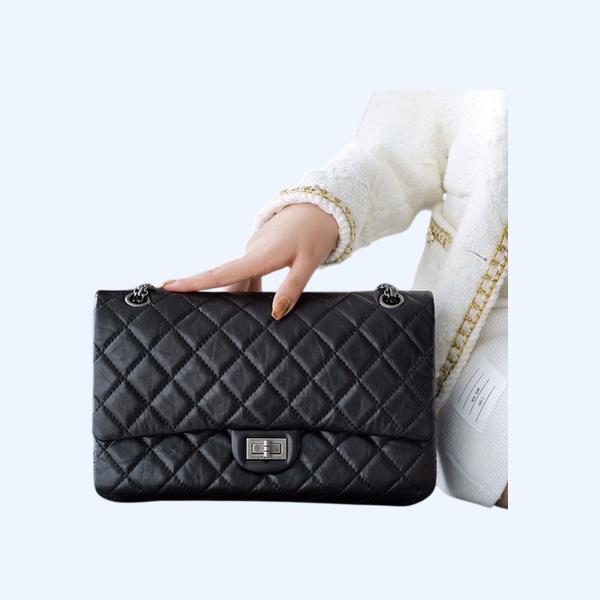 샤넬 2.55 빈티지 플랩백 블랙 은장 라지