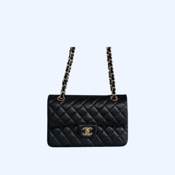 샤넬 클래식 스몰 블랙 금장 램스킨