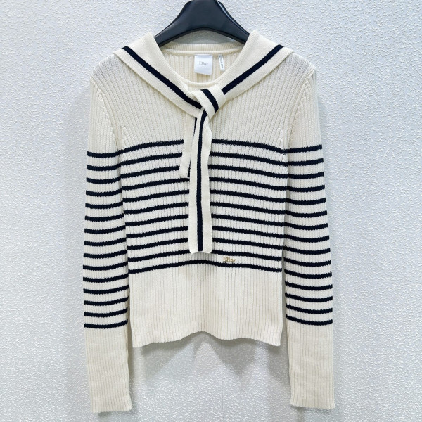 조기 가을 배색 스트라이프 세일러 칼라 풀오버 긴팔 니트