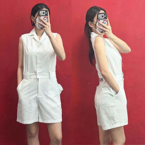 어메e징크리 여성 스트라이프 민소매 점프수트