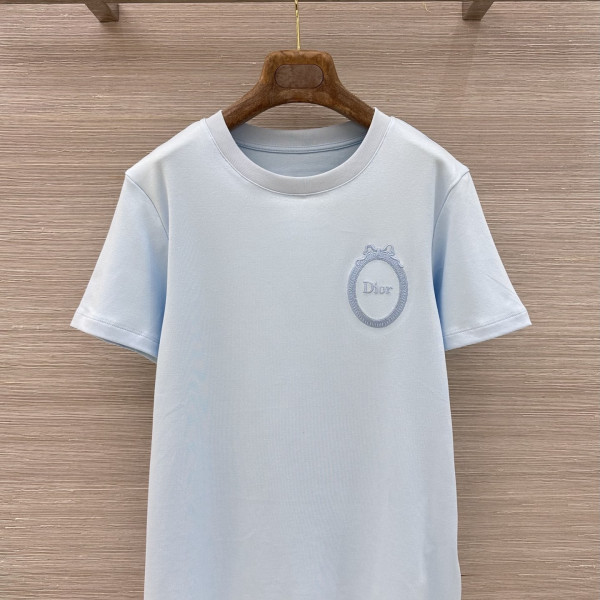 가든 월드 로고 자수 니트 반팔 티셔츠