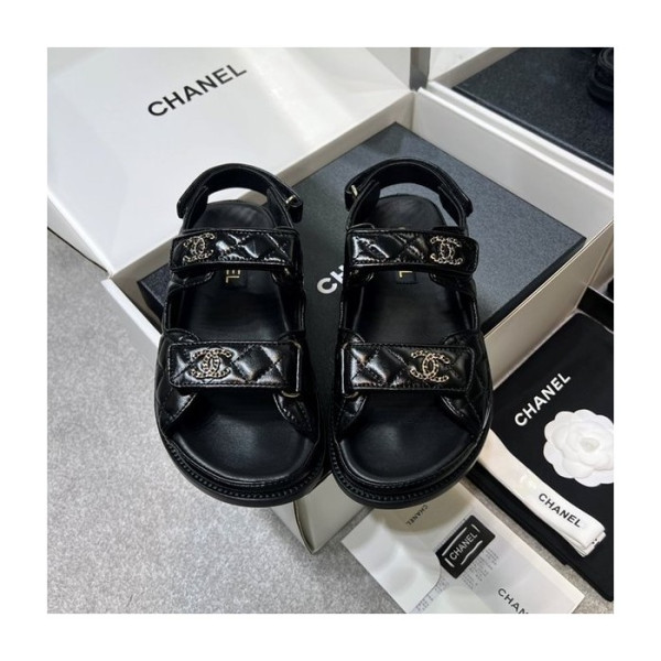 샤넬 CC 로고 벨크로 블랙 샌들