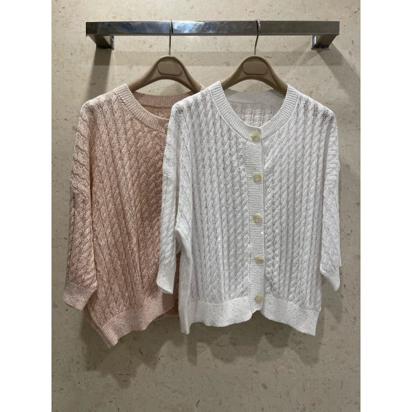 린넨 스팽글 꽈배기 가디건