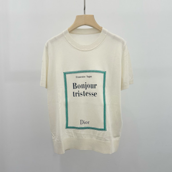 레터링 자수 실크 라운드넥 반팔 티셔츠