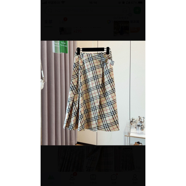 롱 체크 플리츠 스커트